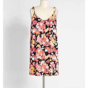 Modcloth NWT Black Floral Paradise Worthy Tie Shoulder Micro Mini Dress, Medium